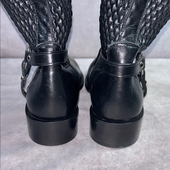 Ron White EUC Women Black Leather Knee-High Boots Sz EU 36 Quilted Cushioned - Picture 6 of 16